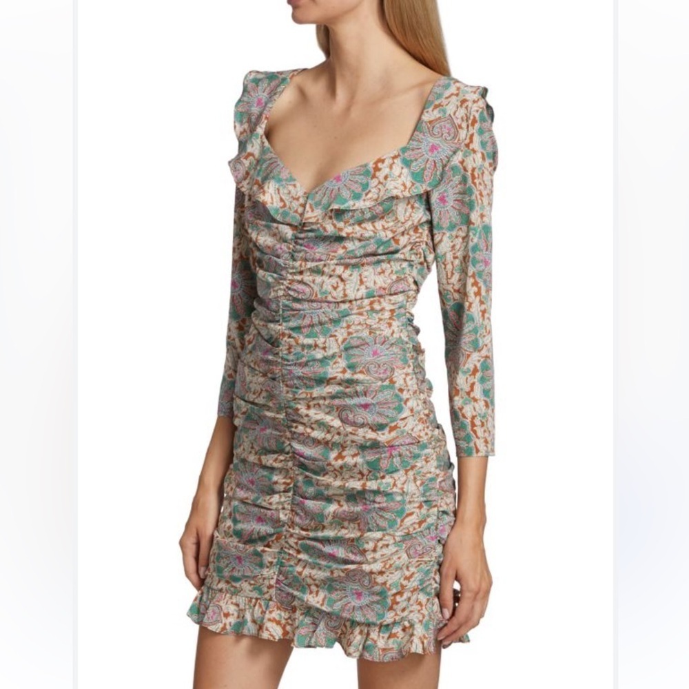 Veronica Beard Lozano Print Ruched Silk Blend Mini Dress 4
